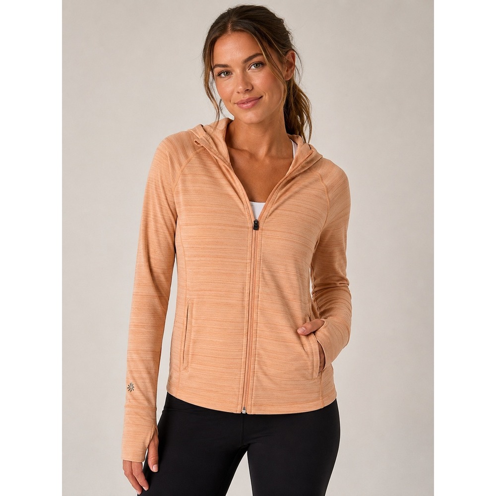 Athleta Womens Orange Heathered Full Zip Hoodie Thumbhole Performance Jacket M